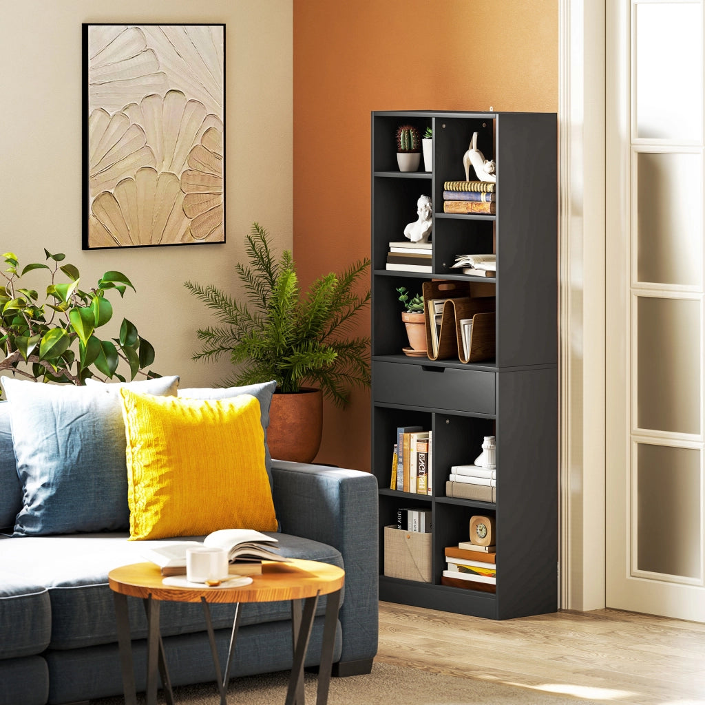 Libreria con cassetti e ripiani aperti ¨C zephmum ¨C nero 60x26x158 cm