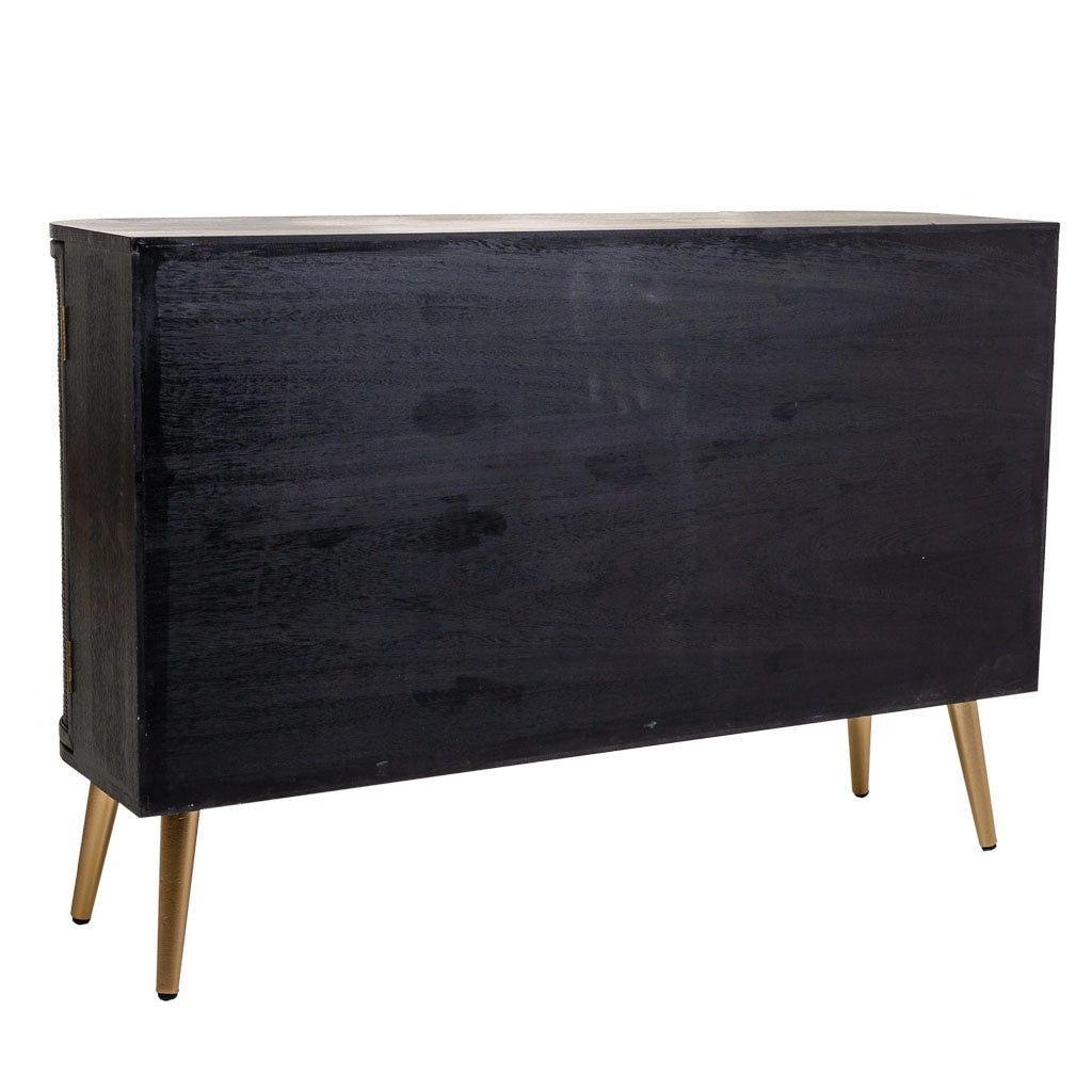 Credenza in legno laccato nero e griglia 118x37x80h