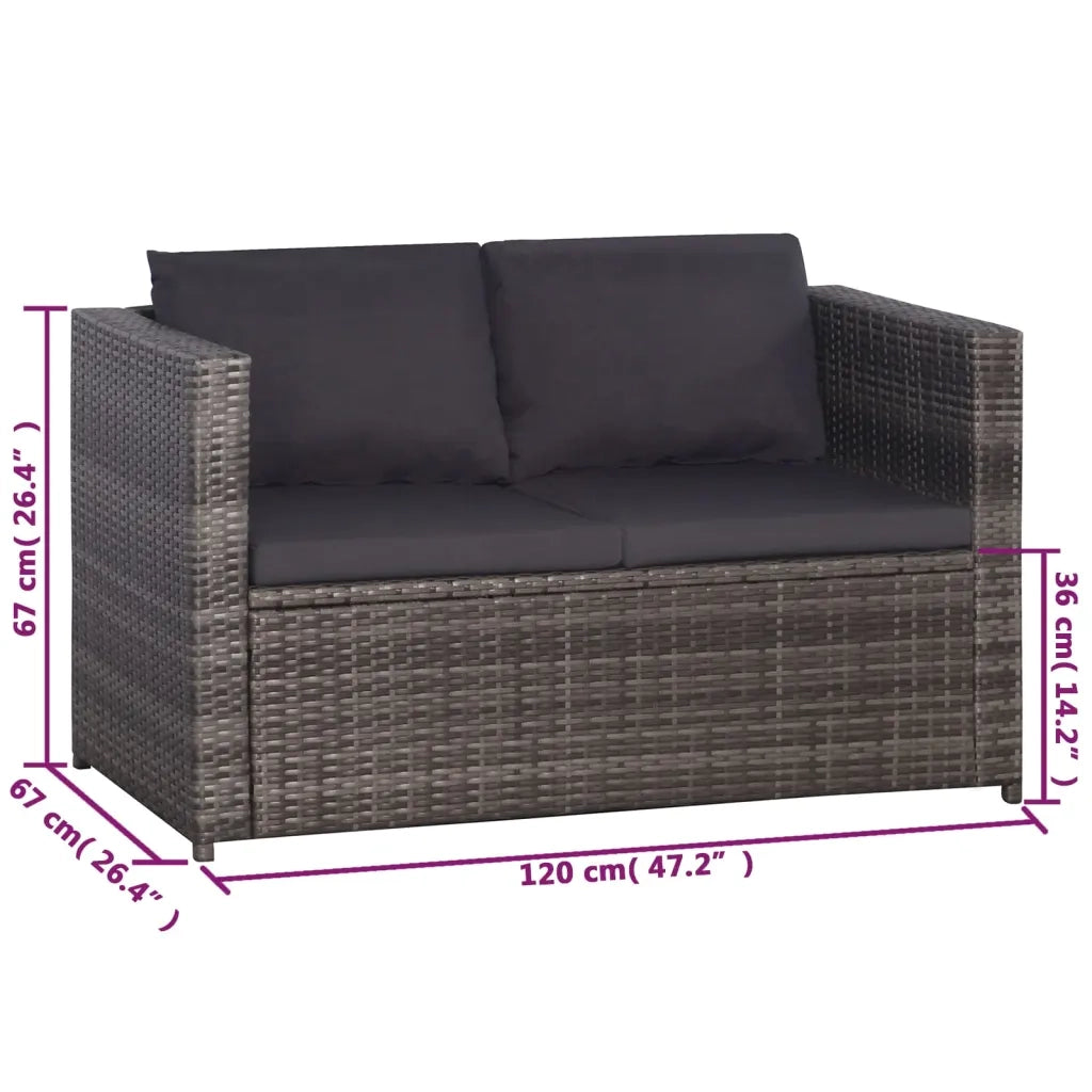 Set da Bistrot 3 pz con Cuscini in Polyrattan Grigio cod mxl 35120