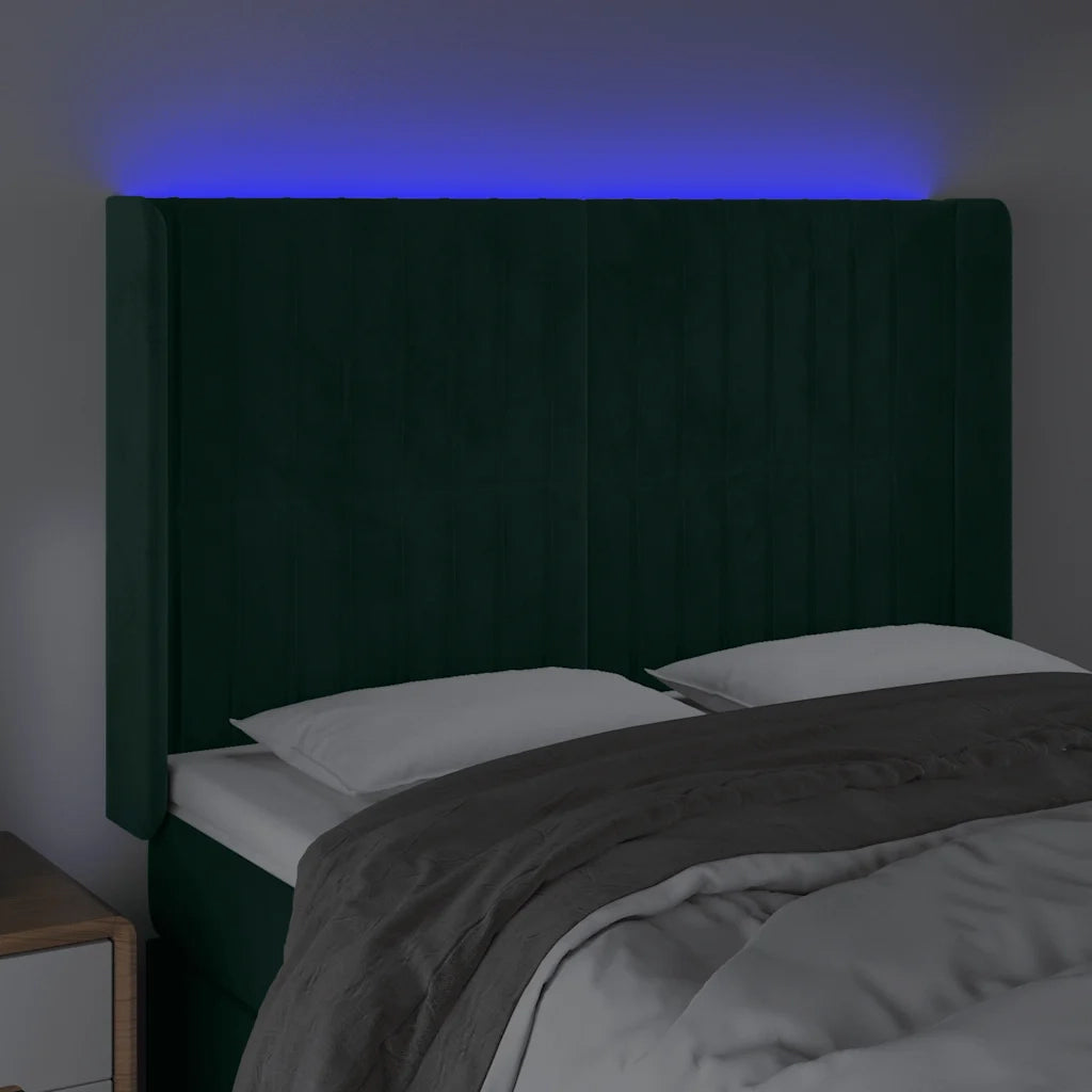 Testiera a LED Verde Scuro 147x16x118/128 cm in Velluto