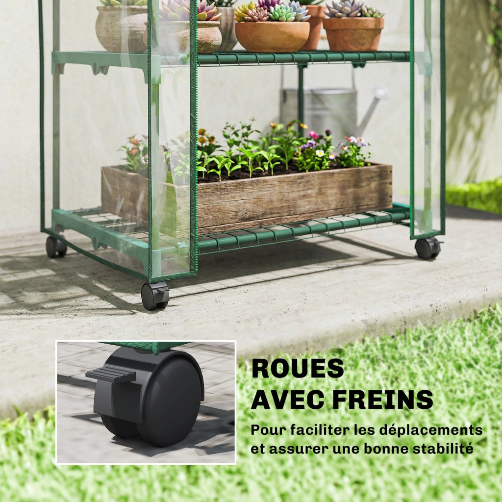 Serra da giardino con 3 ripiani, copertura in PVC, porta a rullo ¨C zephmum ¨C trasparente 69x49x130 cm