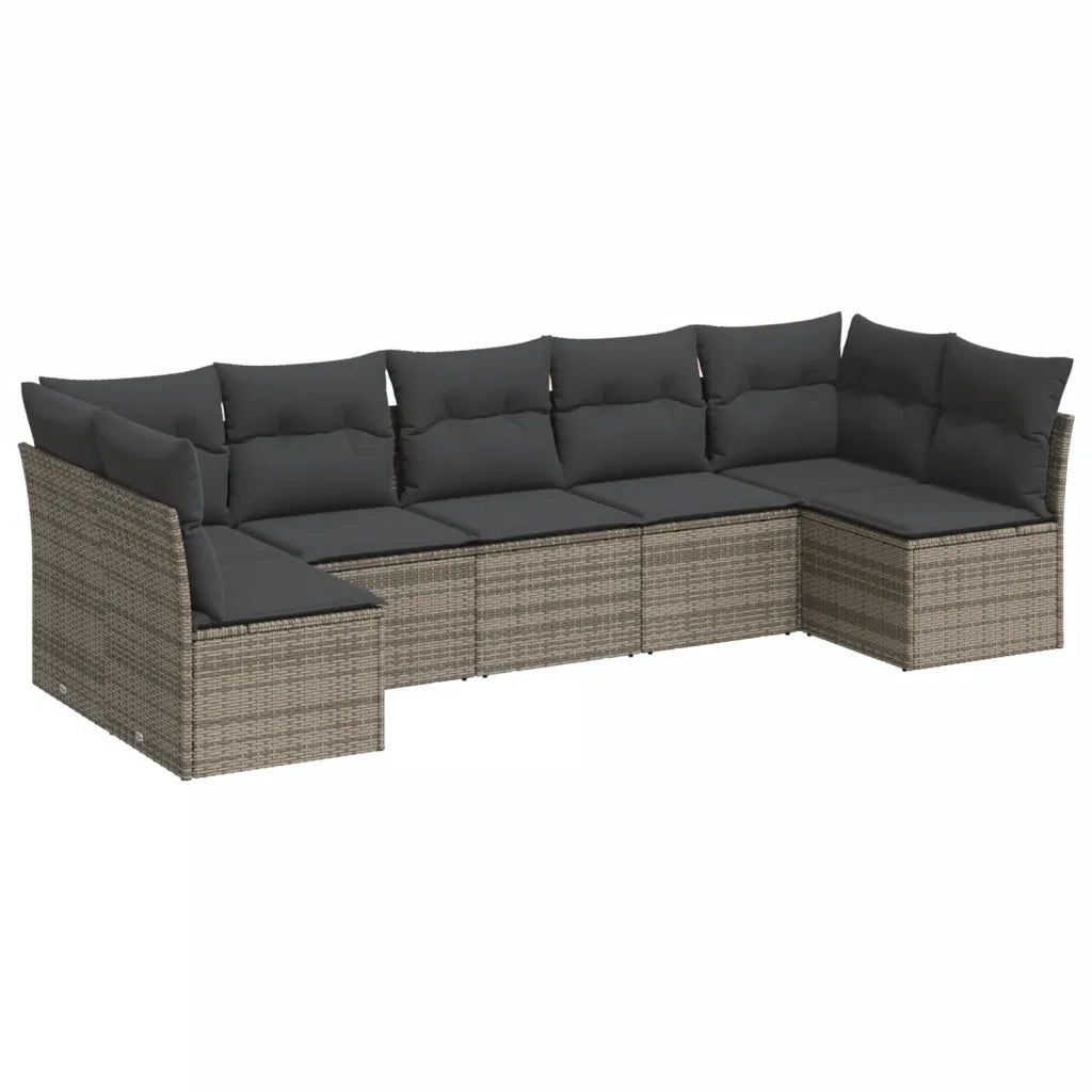 Set Divani da Giardino 7 pz con Cuscini Grigio in Polyrattan 3249269