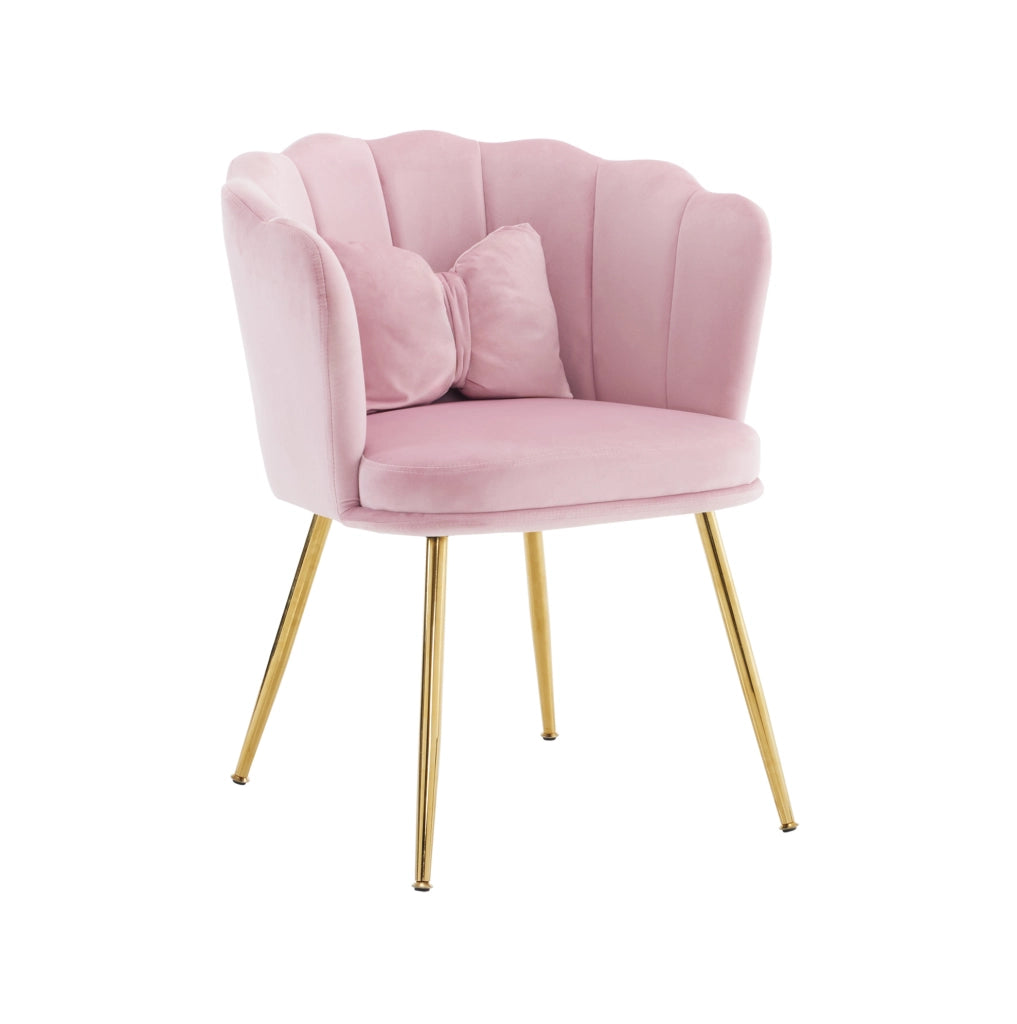 Poltrona imbottita in velluto rosa con schienale a petalo