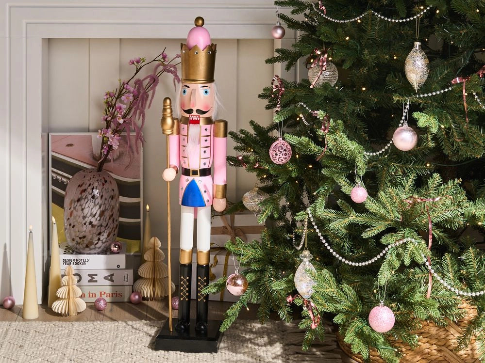Statuina Schiaccianoci in materiale sintetico Rosa decorazione natalizia
