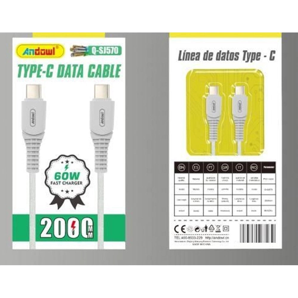 Trade Shop - Cavo Trasferimento Dati Ricarica Veloce Type-c A Type-c 60 W Da 2mt Resistente Q-sj570 -