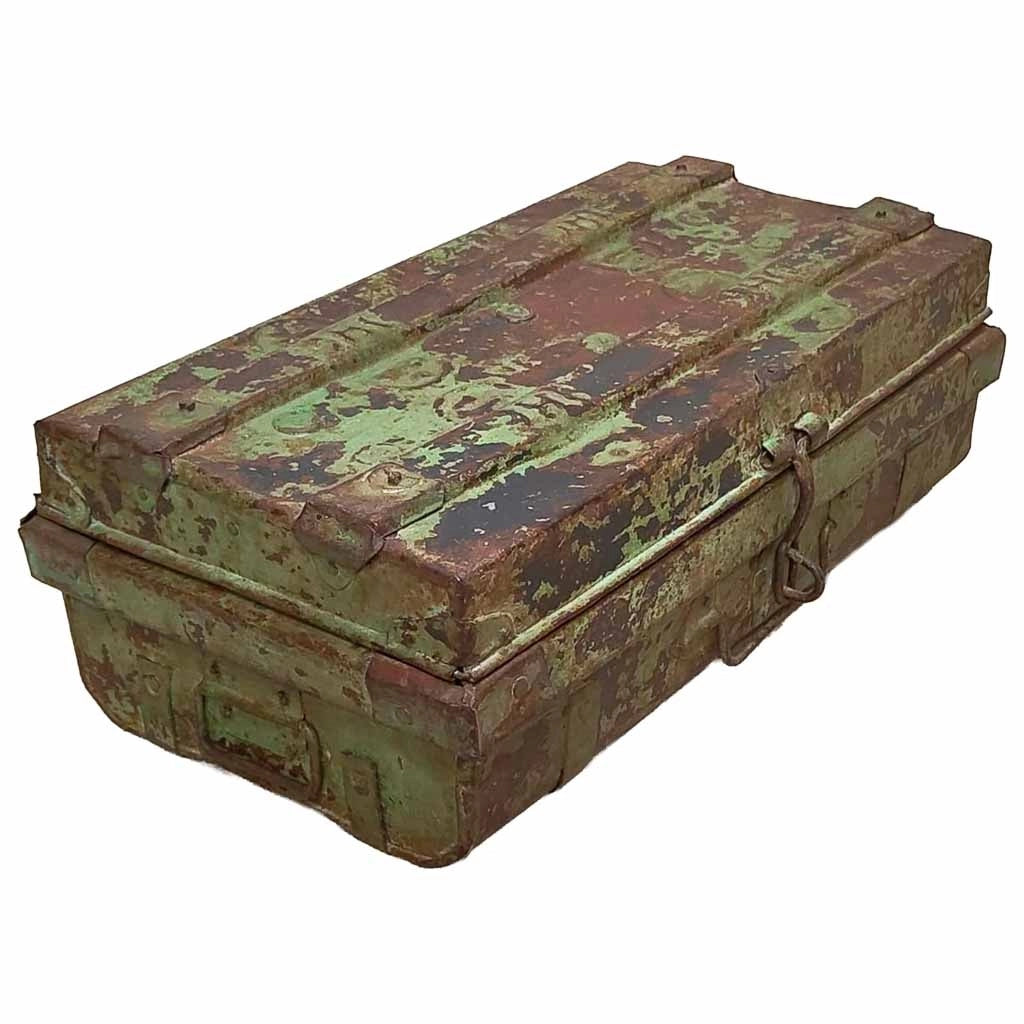 Valigia metallo artigianale verde 67x37x25h cm