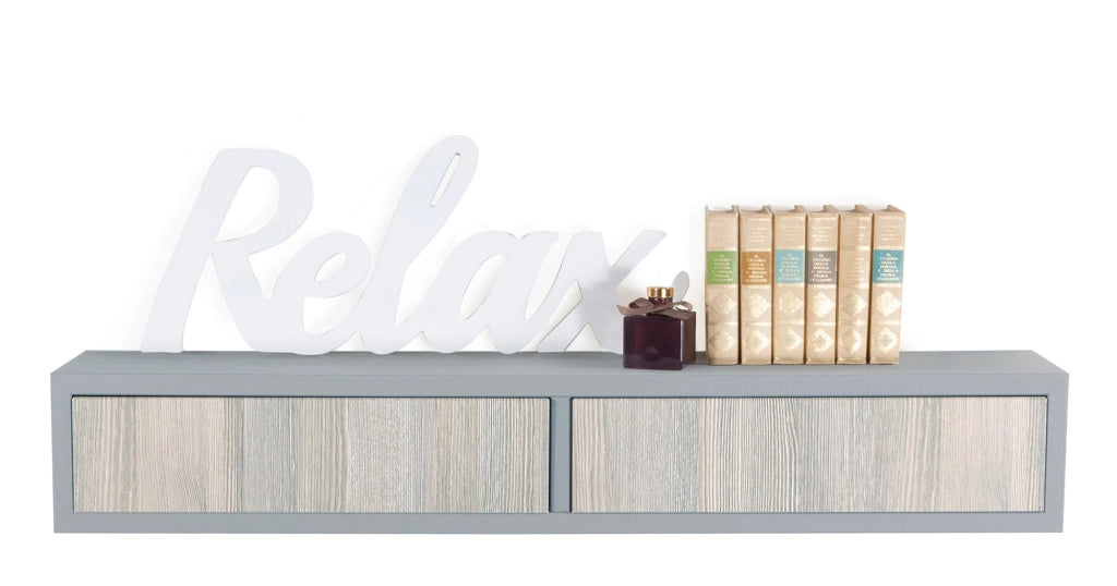 Mensola da Parete con 2 Cassetti 88,2x13,4x20 cm in Fibra di Legno Domino Sasso e Rovere Grigio