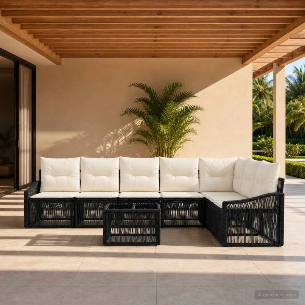Set Divano da Giardino 8 pz Nero polyrattan 3436018