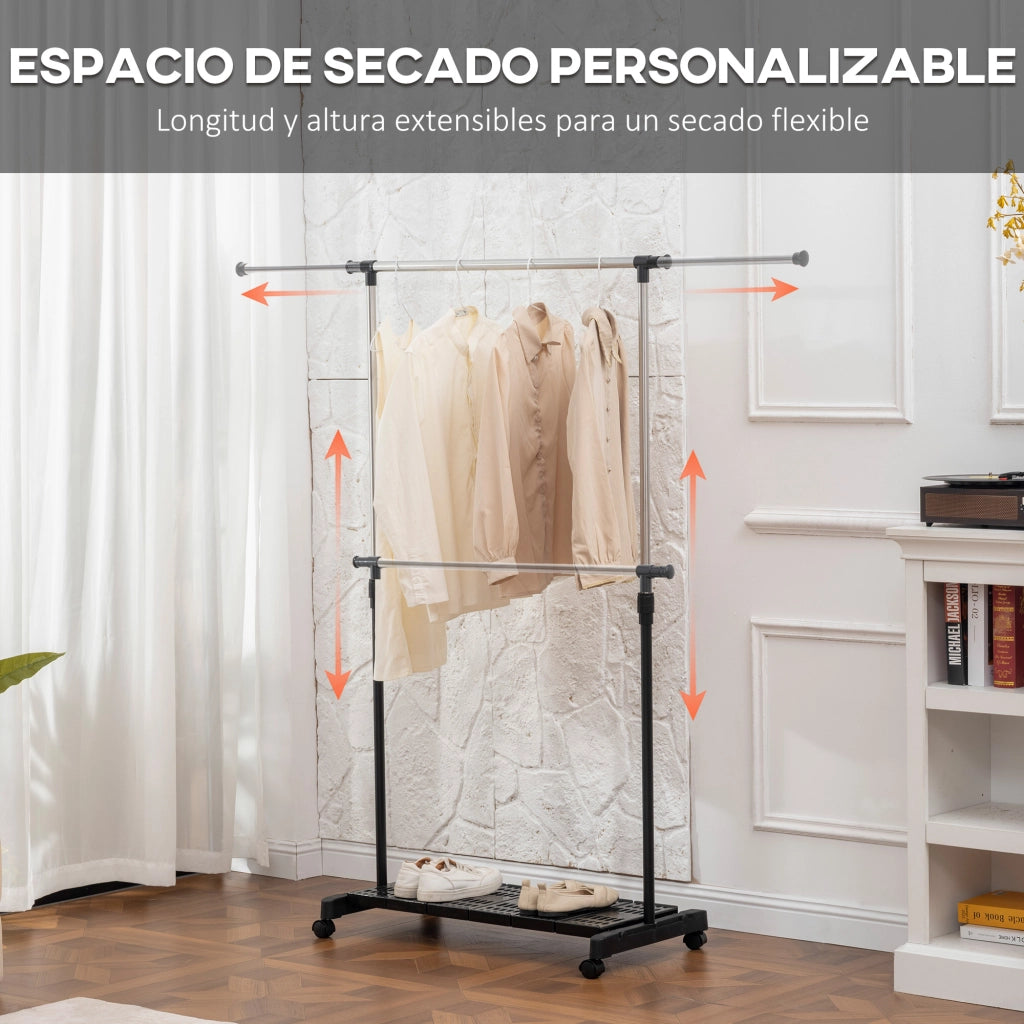 Carrello Stendibiancheria con Ruote e Scaffale Scarpe ¨C Zephmum ¨C 159x42x168 cm Nero Argento