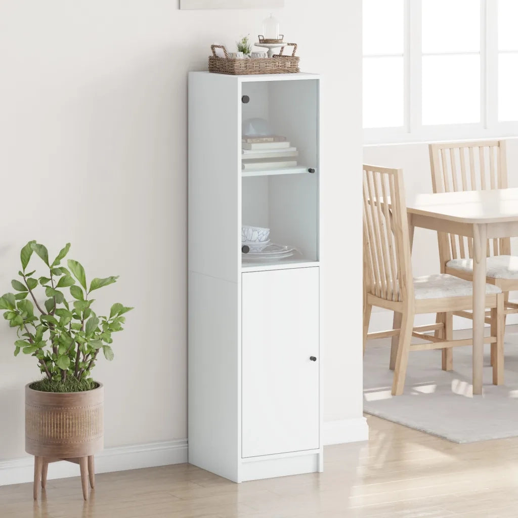 Credenza | Madia | Buffet da pranzo | Armadio da pranzo con Anta in Vetro Bianca 35x37x142 cm