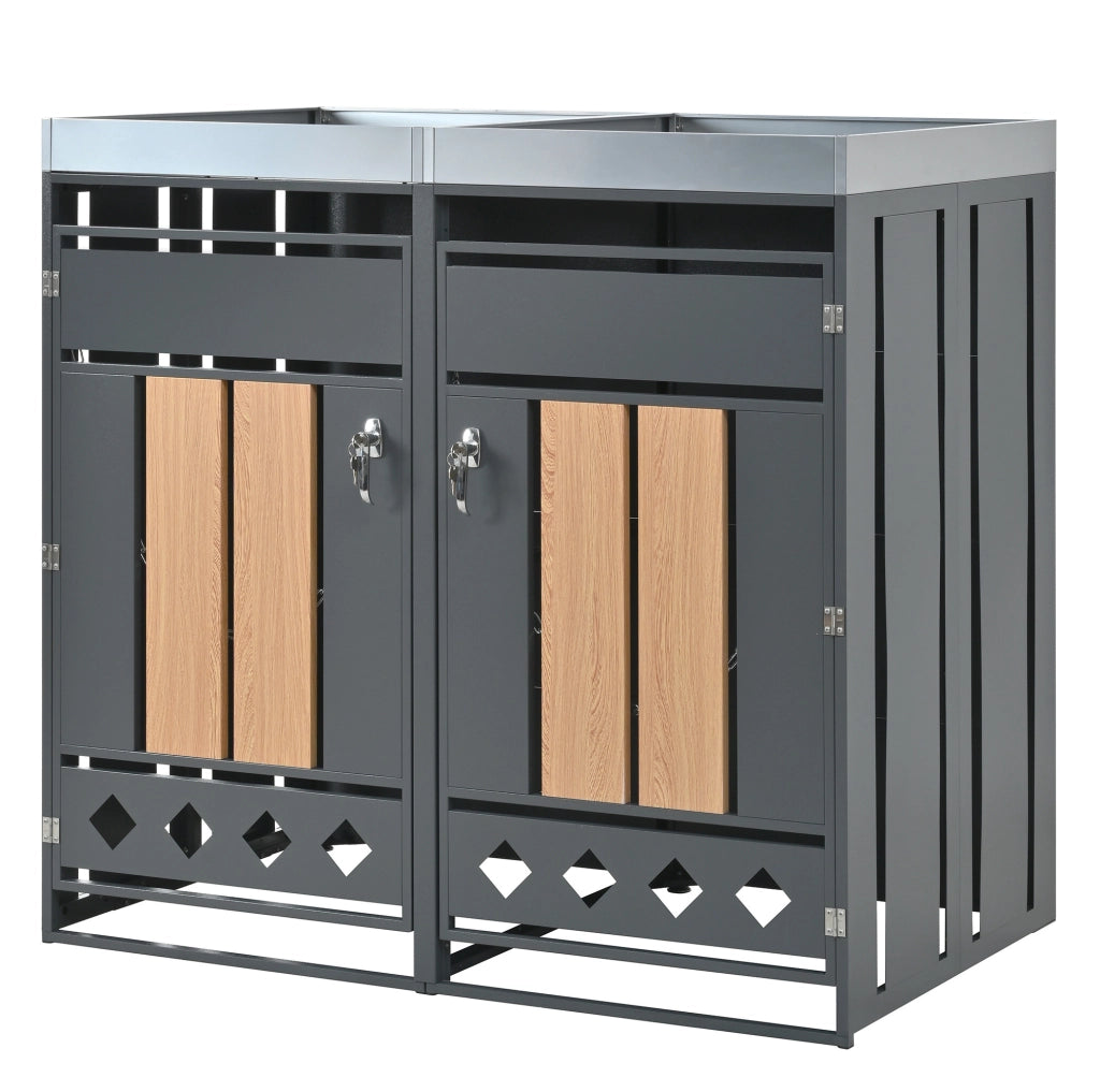 Cassaporta rifiuti da esterno con fioriera integrata 132x80x124;5 cm in acciaio zincato grigio effetto legno