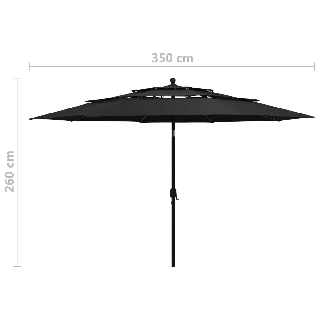 Ombrellone da giardino a 3 livelli con palo in alluminio nero da 3,5 m 02_0008760