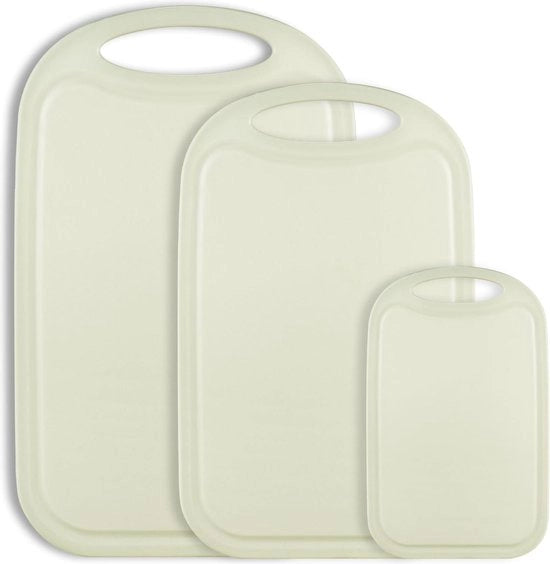 Set di taglieri in plastica da 3 per la cucina, tagliere per carne, verdure, frutta, un tagliere con manico Easy-Grip, gruppo di sapone, lavabile in lavastoviglie