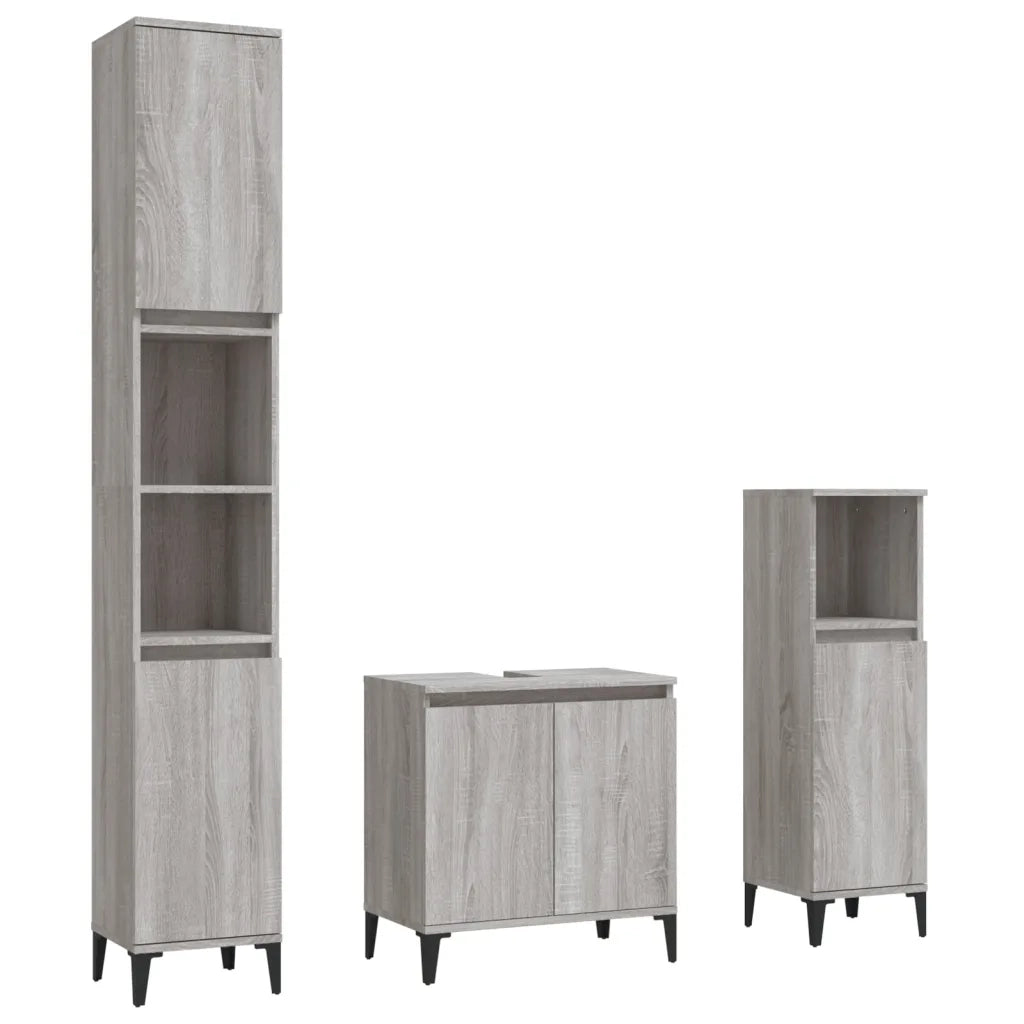 Set Mobili da Bagno 3 pz Grigio Sonoma in Legno Multistrato 3185595