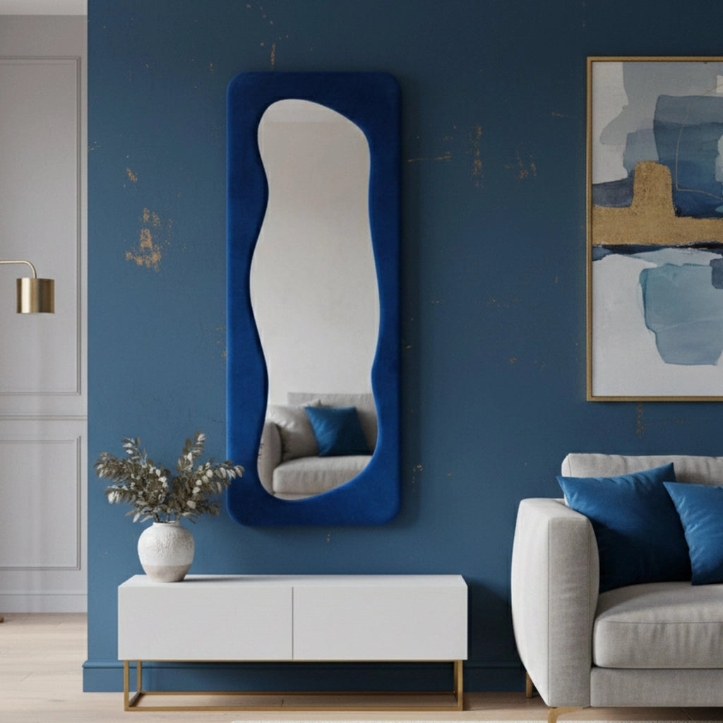 Casciago, Specchio Materiale Struttura in Tessuto, 40x160h cm blu