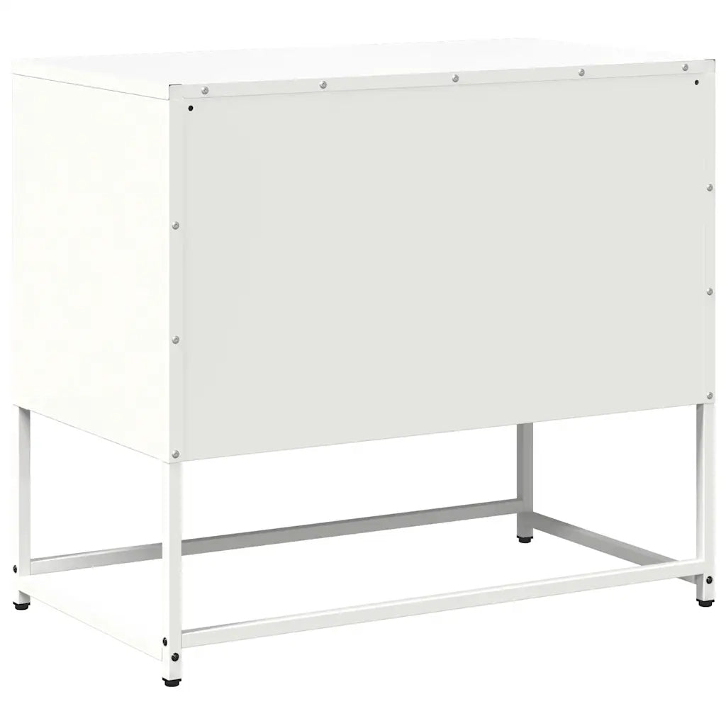 Mobile porta TV bianco con ampio spazio contenitivo e design industriale 68 x 39 x 60 cm realizzato in acciaio laminato a freddo bianco 02_0049879