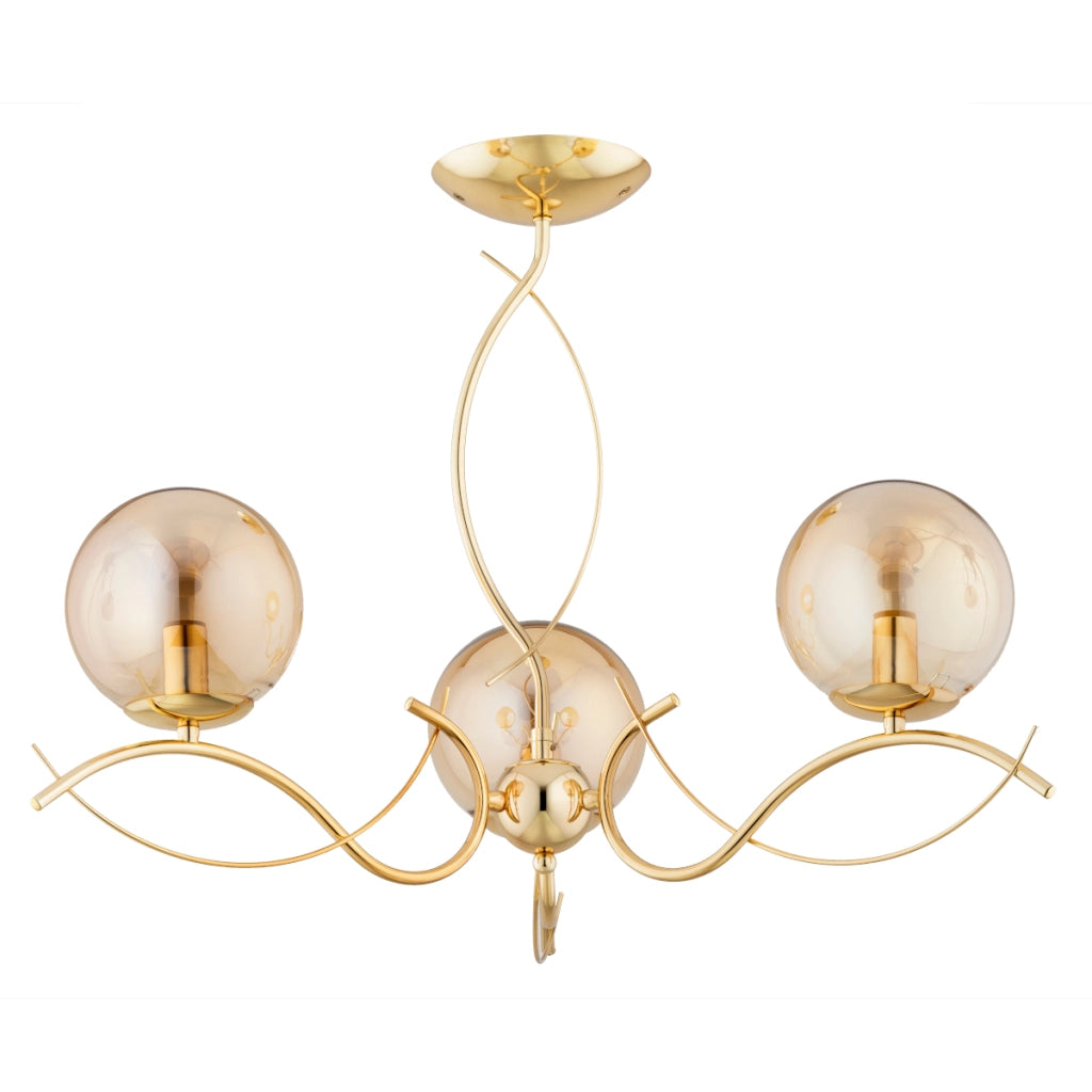 Plafoniera decorativa oro, sfere ambra 3xE14 Alfa Elita