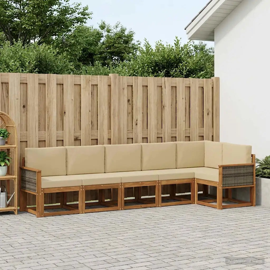 Set di divani da esterno 6 pcs Naturale e Beige Poliestere