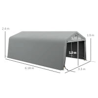 Tendone per Auto e Feste con 2 Finestre Laterali, in Acciaio Zincato e PE, 618x265/330x240 cm, Grigio Chiaro