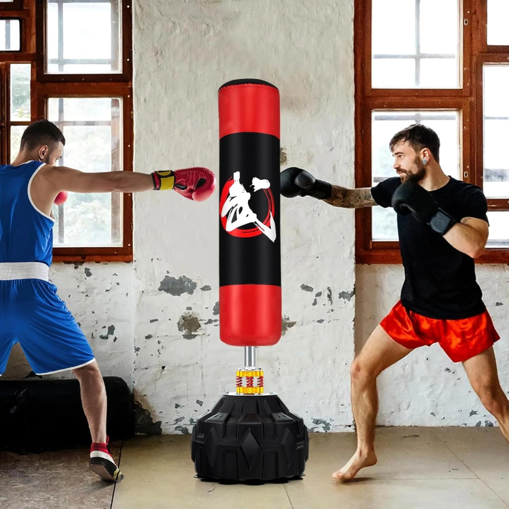 Sacco da Boxe da Terra, Pungiball Autoportante con Base Riempibile, 12 Ventose e Ammortizzatori per Adulti e Adolescenti, Punching Ball in Piedi per Allenamento in Casa e Ufficio