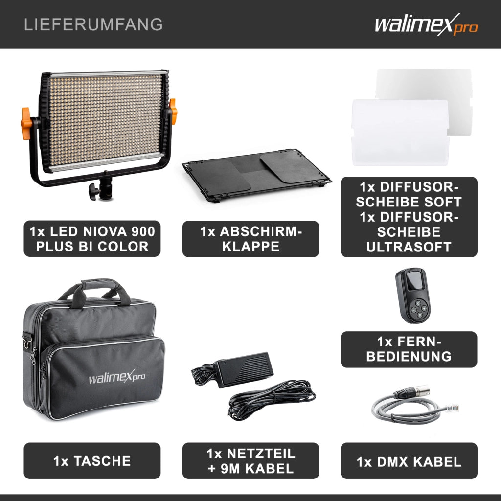 Niova 900 Plus Bi Colour con luce LED a pannello dimmerabile, luci da studio con telecomando, 54 W, luci fotografiche, luce video