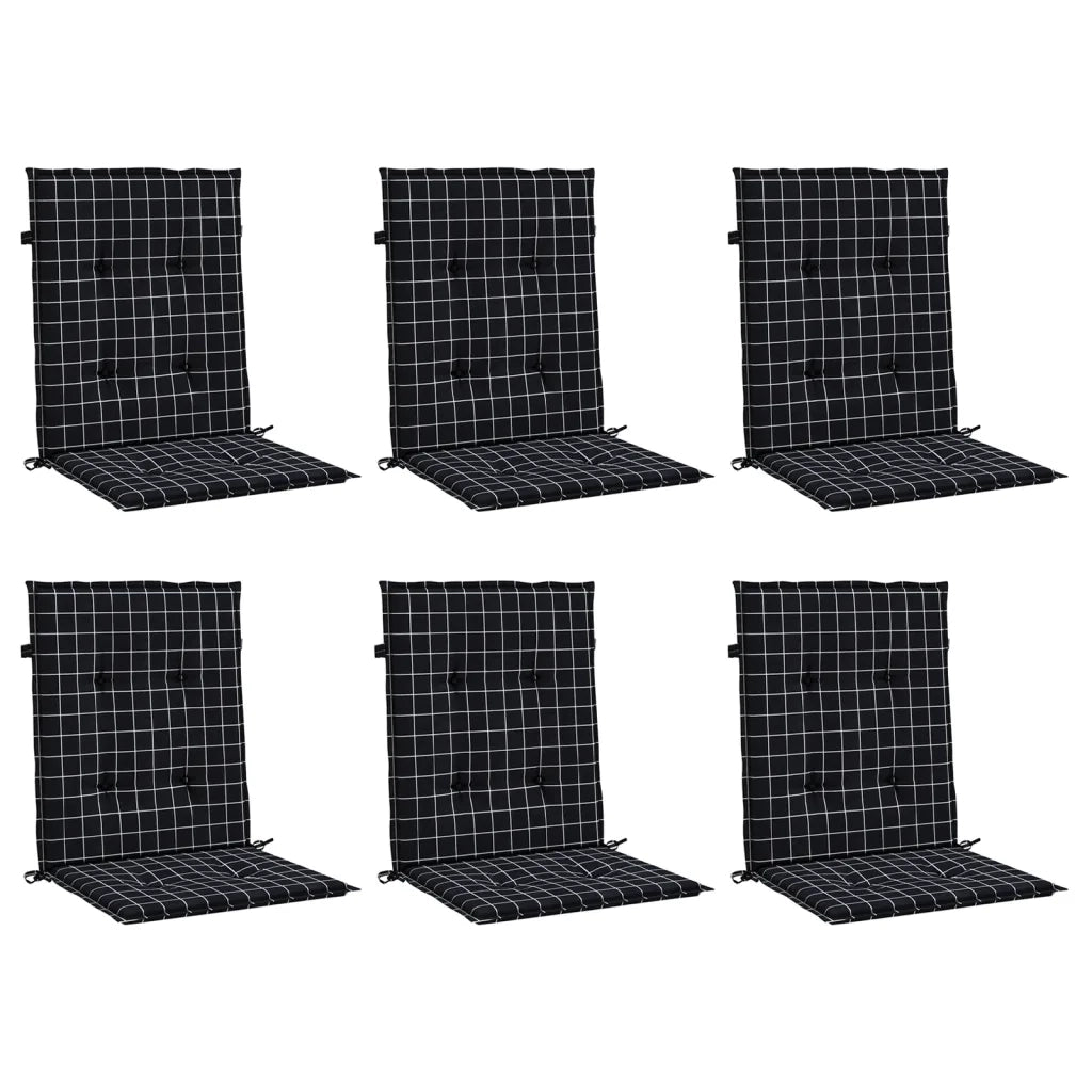 Cuscini Sedia Schienale Basso 6 pz Motivo a Quadri Nero Tessuto 361324