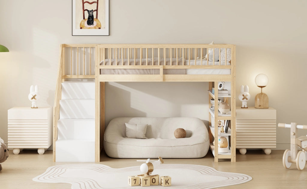 Letto a soppalco 90x200 cm multifunzione con scala di sicurezza