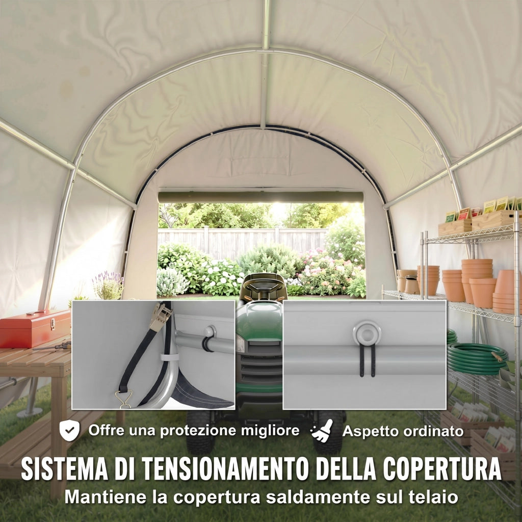 Tendone da Giardino per Moto, Bici e Attrezzi con 2 Ingressi a Zip, in Acciaio e PE, 300x300x235 cm, Grigio