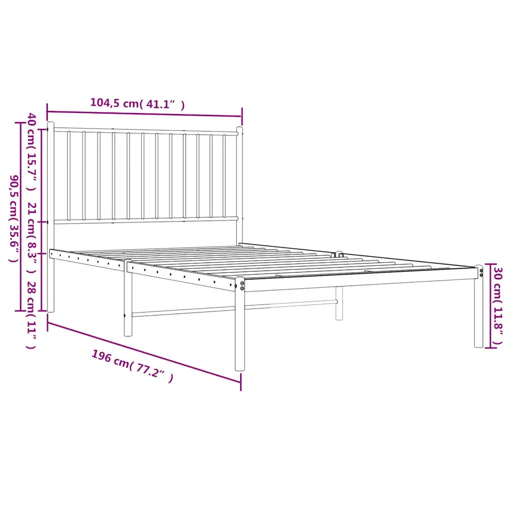 Letto singolo | Letto per adulti | Giroletto con Testiera Metallo Bianco 100x190 cm
