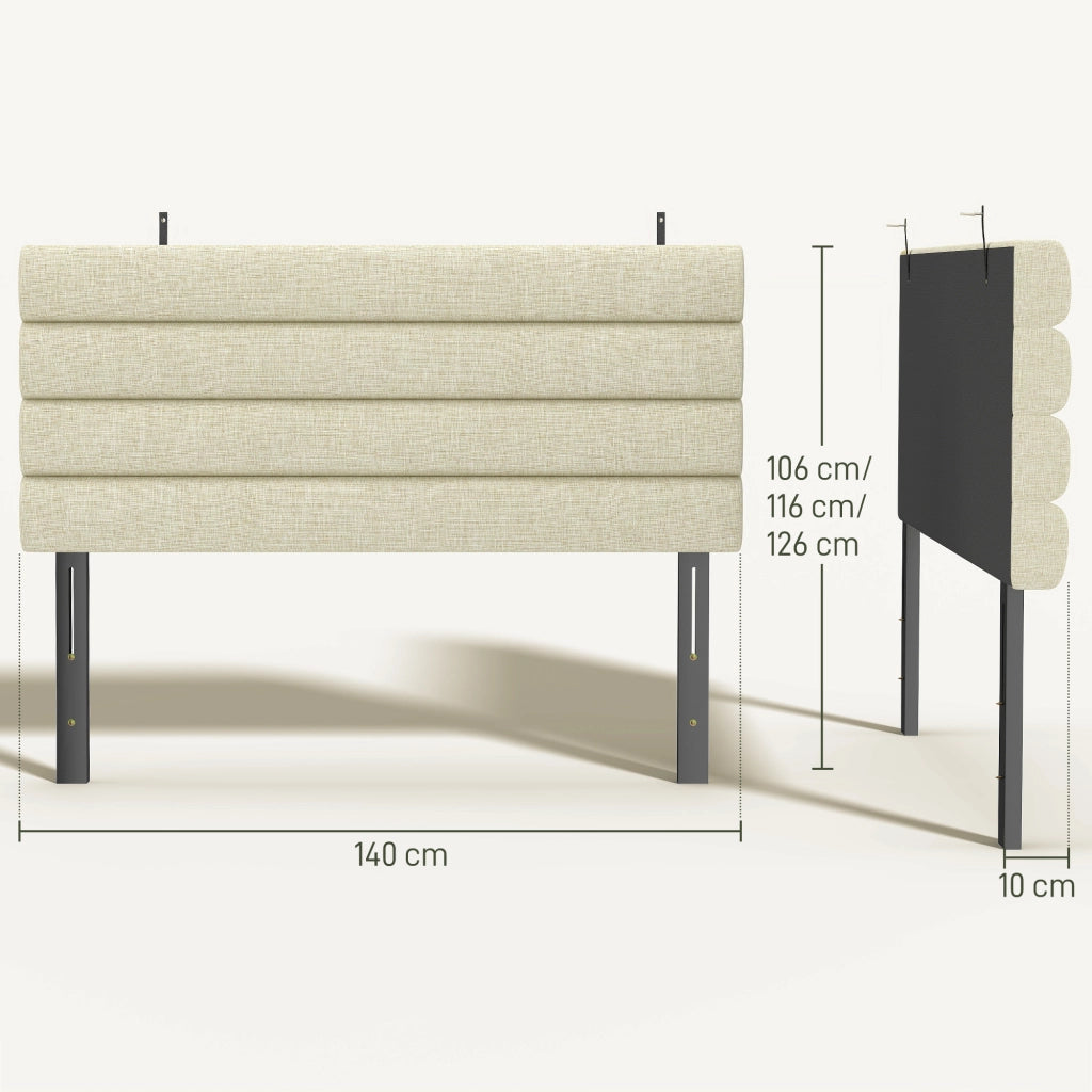 Testiera Imbottita Regolabile in Altezza 3 Posizioni ¨C Zephmum ¨C Lino Beige 140 cm