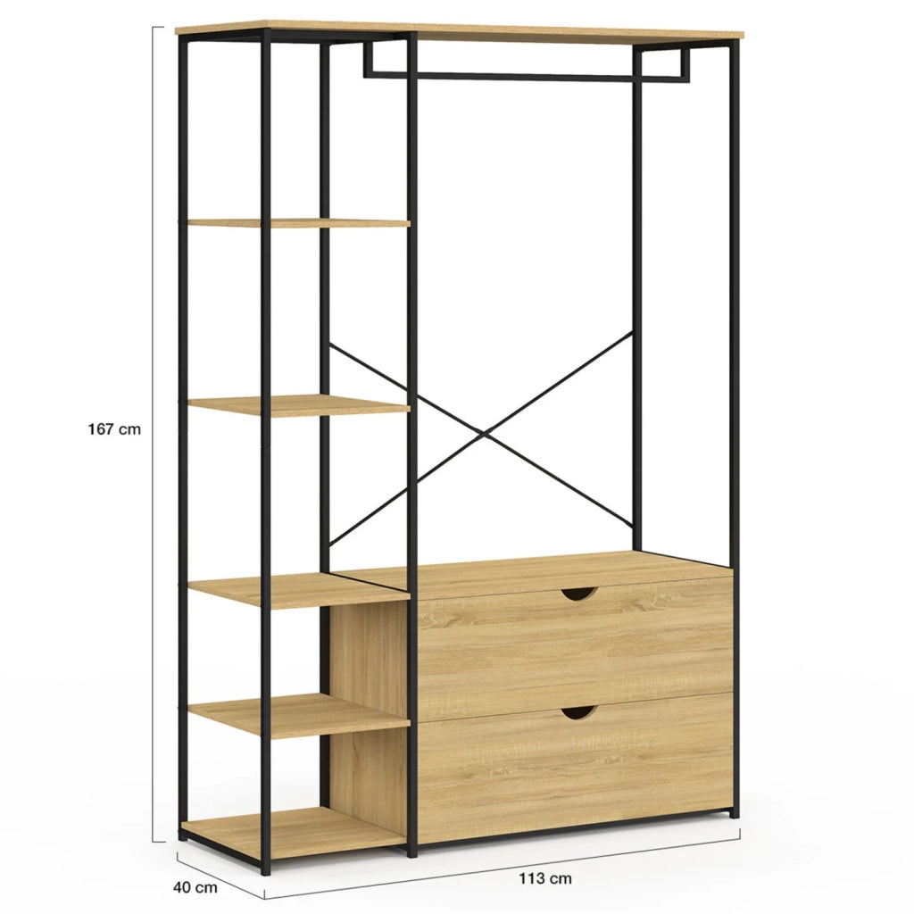 IDMarket - Armadio con ripiani L. 113 cm DETROIT 2 cassetti design industriale