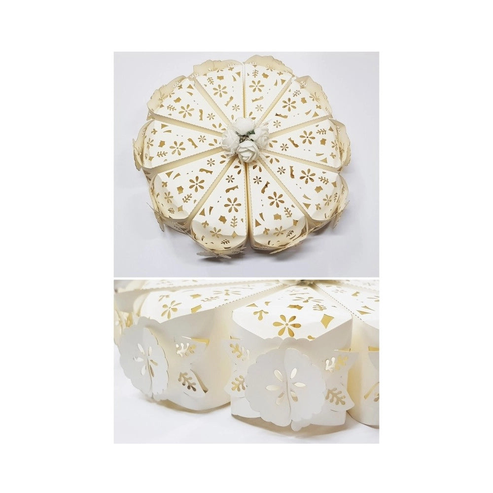 Trade Shop - Set 10 Bomboniere Scatolina Spicchio Torta Bianco Fiore Portaconfetti Matrimonio -