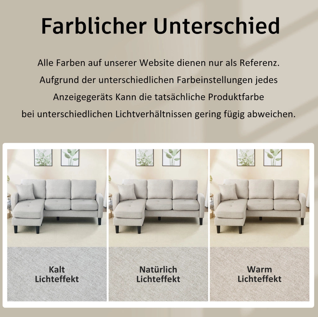 Divano angolare modulare con chaise longue, 166x118x77 cm, beige grigio e bianco