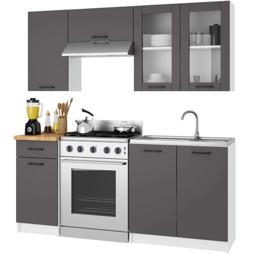 Vetrina da cucina sospesa Bianca 80 cm 2 porte Colore frontale Grigio Grafite 80x30,5x72 cm