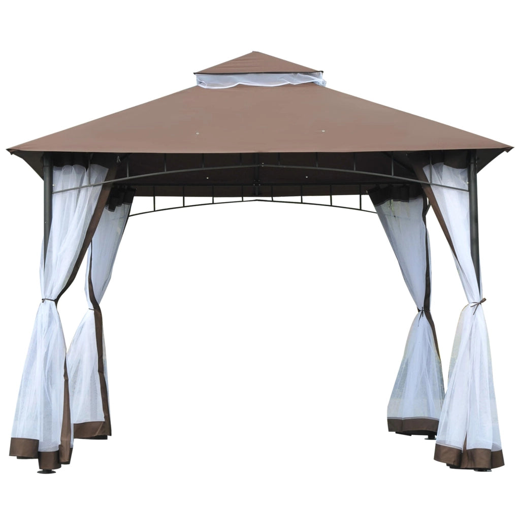 Gazebo da Giardino 3x3m con Zanzariera in Metallo e Poliestere Marrone e Bianco