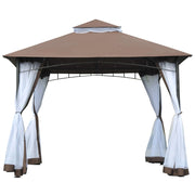 Gazebo da Giardino 3x3m con Zanzariera in Metallo e Poliestere Marrone e Bianco