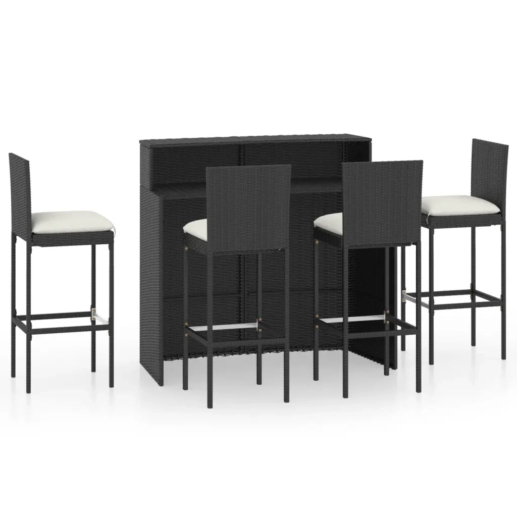Set da Bar da Giardino 5 pz con Cuscini Nero 3064883