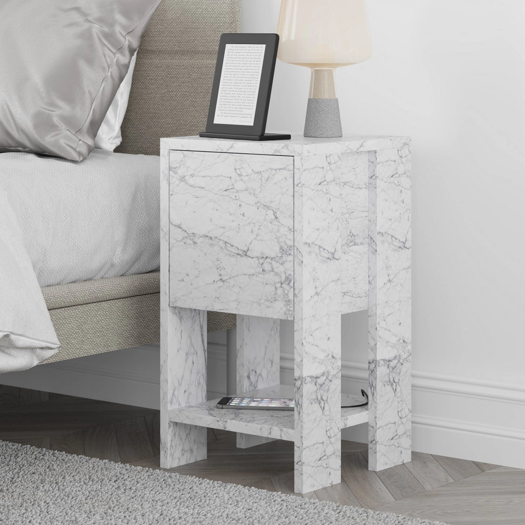 Comodino in legno "Ema" 30 x 30 x 55 cm - marmo di Carrara