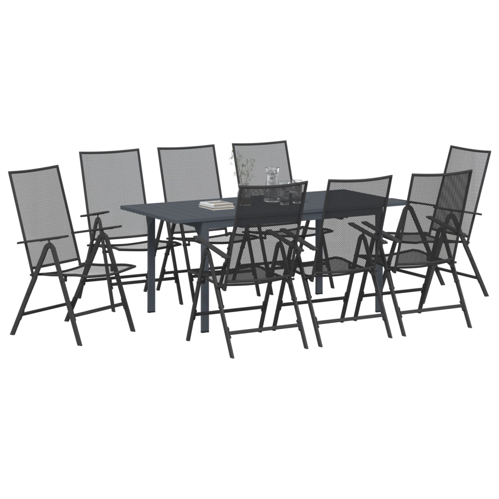 Set da Pranzo da Giardino da 9 Pezzi in Acciaio Antracite
