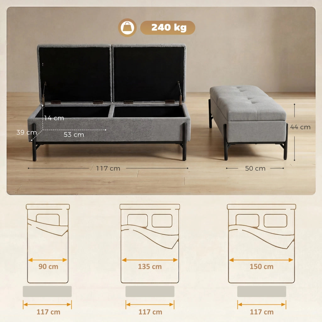 Letto a cassapanca imbottito in tessuto con 2 contenitori ¨C Minimal ¨C 117x50x44 cm
