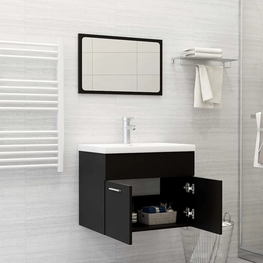 Set Mobili da Bagno 2 pz Nero in Legno Multistrato