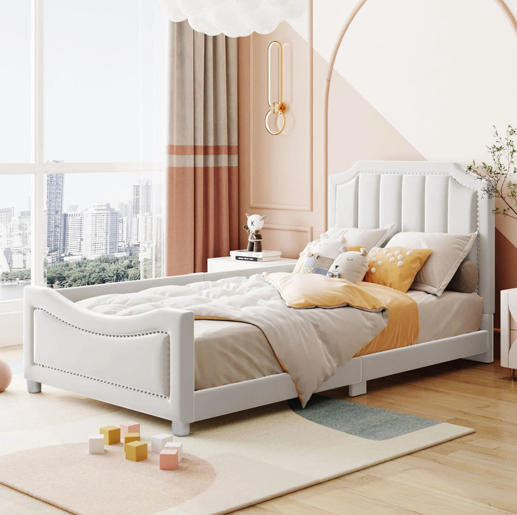 Letto imbottito 90x200 cm multifunzione; legno; beige (Senza materasso)