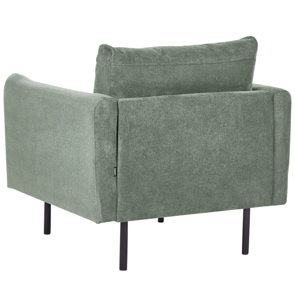 Set da salotto con divano 3 posti e poltrona  imbottita in tessuto ciniglia verde chiaro e gambe nere Stile Retrò Moderno