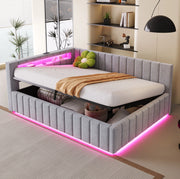 Letto imbottito 140x200 cm con vano, LED e USB grigio