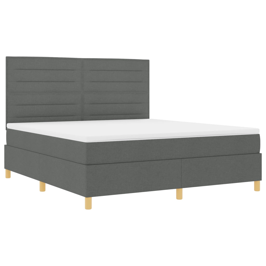 Letto Box Spring con Materasso Grigio Scuro Super King in Tessuto