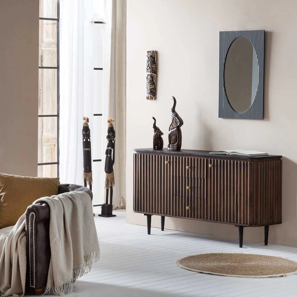 Credenza in legno artigianale nero 147x40x80h cm