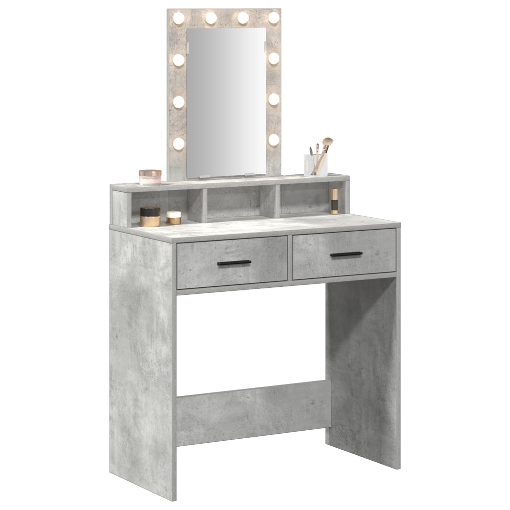 Tavolo da trucco vitaXL con luci LED Grigio cemento 79x41x140 cm