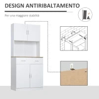 Credenza Cucina con Armadietti a 2 Ante e Cassetto in Legno, 80x40x180cm, Bianco