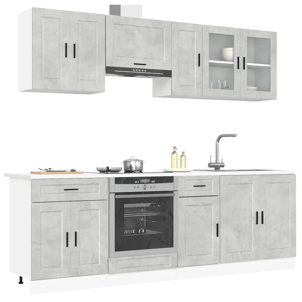 Set Mobili da Cucina 8 pz Porto Grigio Cemento in Truciolato 3314845