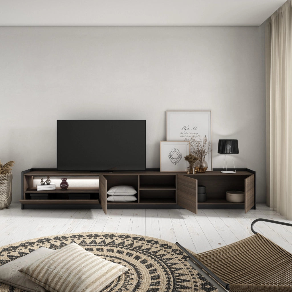 Mobile TV Soggiorno, 310x50x37 cm, Per TV fino a 80", LED, Rovere scuro e Nero